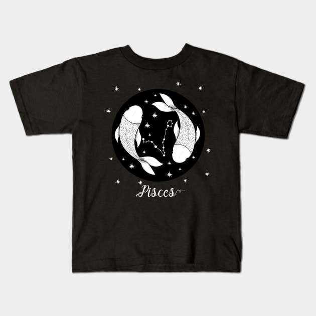 Pisces Zodiac Sign Constellation Kids T-Shirt by letnothingstopyou